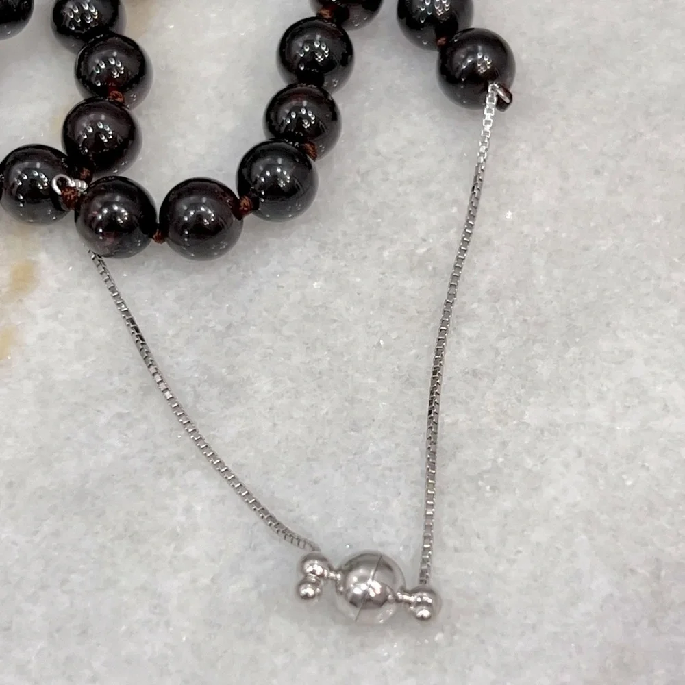 Indian Garnet Bead Sterling Silver BOLO Necklace